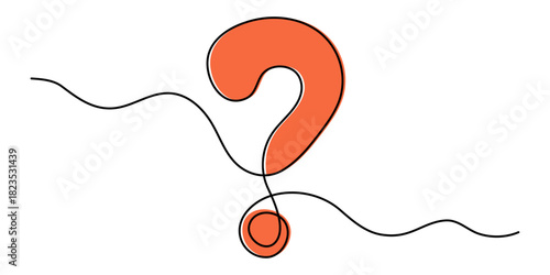 Question mark one line art, hand drawn asking sign, idea continuous contour. Query FAQ concept, finding answer. Editable stroke. Isolated. Vector illustration