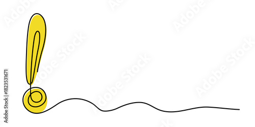 Exclamation mark one line art ,hand drawn admiration sign, idea continuous contour. Query attention concept, finding answer. Trendy template for web design, social media, presentation. Editable stroke