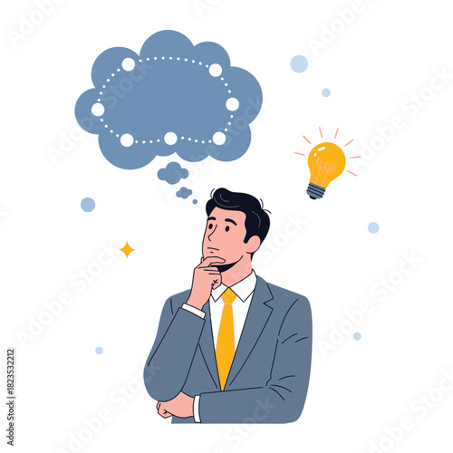 Man Thinking, Idea Generation, Brainstorming, Problem Solving, and Innovative Thoughts Concept