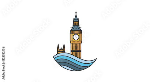 Big ben illustration on river thames iconic london landmark reflecting uk culture travel advertising promoting englands historic architecture