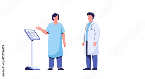 Doctor Explaining X-ray Results to Patient in Hospital.