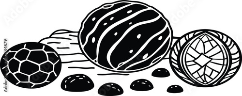 Hand drawn vector illustration of an apple and an egg