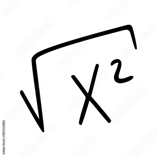 Square Root of X, Hand Drawn Mathematical Second Root Symbol Doodle. Isolated. Vector Illustration