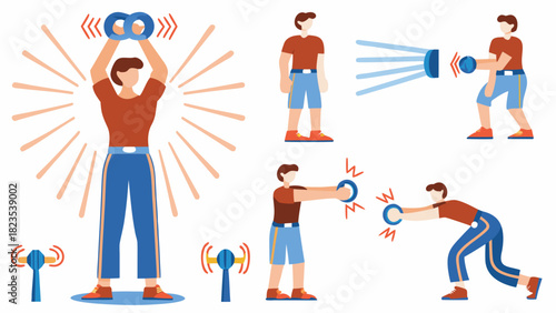 Man performing various exercises with resistance rings and hand grips for strength training and fitness