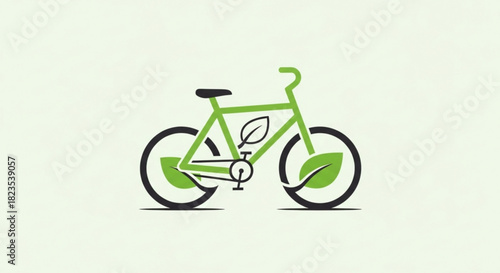 Green bicycle logo design with leaf element symbolizing eco friendly transportation, environmental protection, and sustainable mobility concept