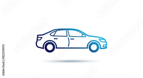 Simple line art icon of a modern sedan car in profile view with a blue gradient outline