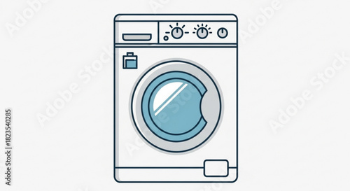 Simple line art illustration of a frontloading washing machine appliance for laundry care