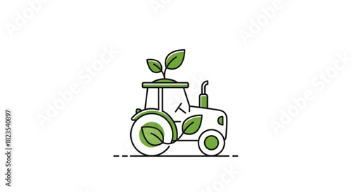 Green tractor icon symbolizing sustainable agriculture, ecofriendly farming, and organic cultivation