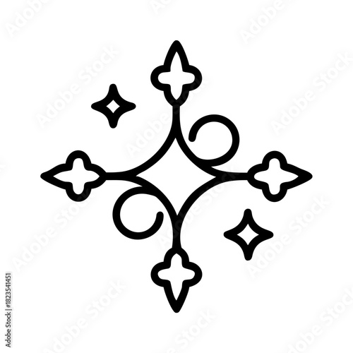 Ornate starburst with sparkling accents, a decorative graphic symbol of brilliance and radiance