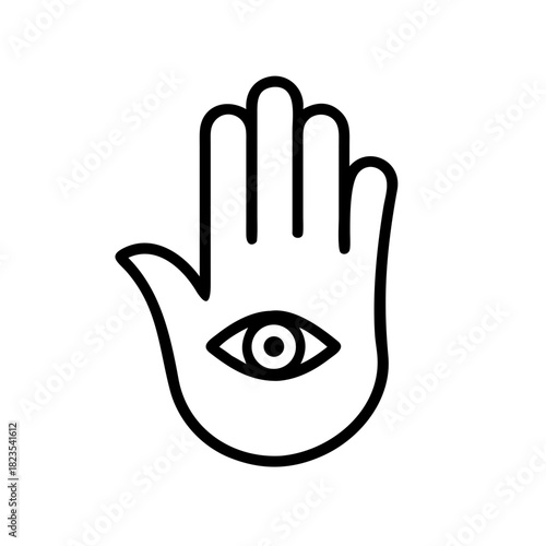 Vector icon depicting a minimalist spiritual hand with an all-seeing eye in the palm, representing protection, wisdom, and mystical guidance