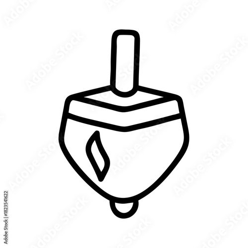 Minimalist line art icon of a dreidel, a traditional Jewish spinning top for the Hanukkah holiday game