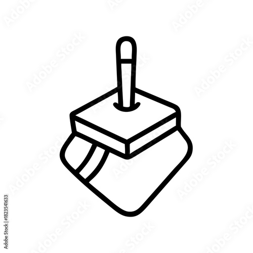 Simple monochrome illustration of a household item, a dustpan with a handle for cleaning purposes