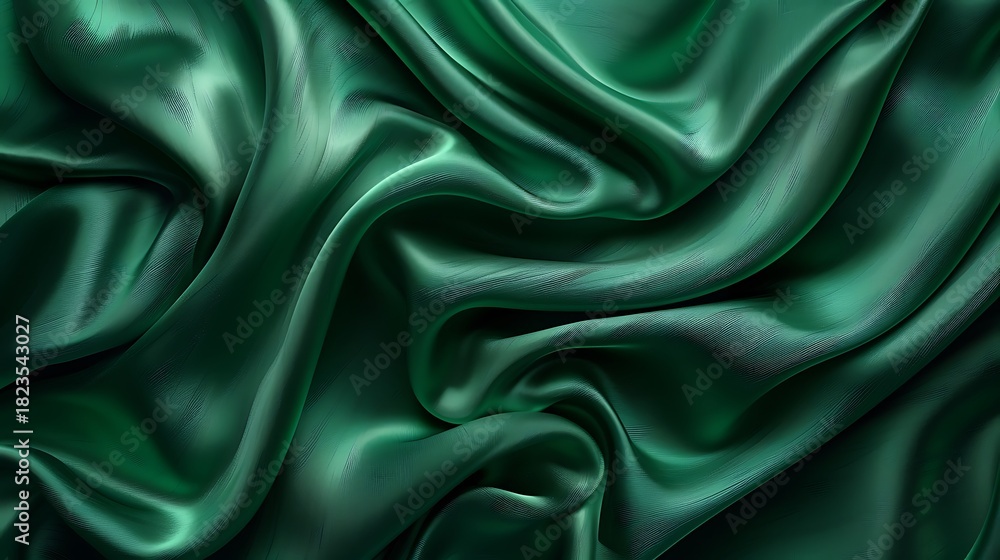 Obraz premium Emerald Green Silk Fabric Draped Waves Texture Background.