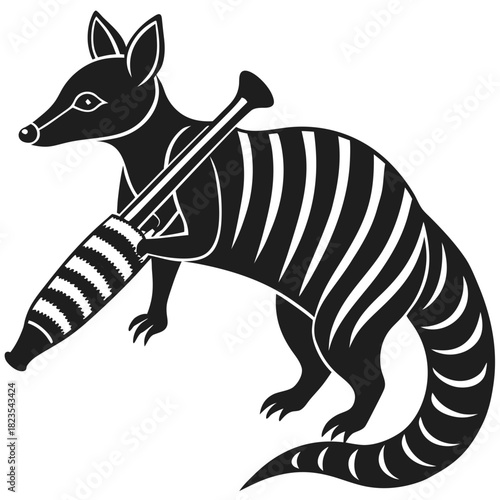 Abstract numbat with didgeridoo, australian animal artwork.