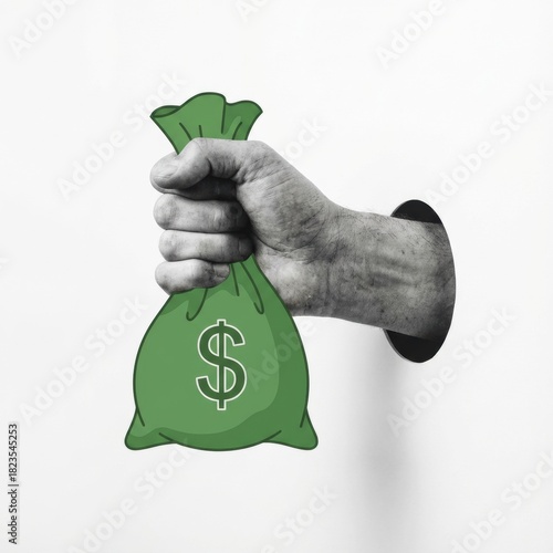 Grab the cash now with this hand holding a bag of money illustration