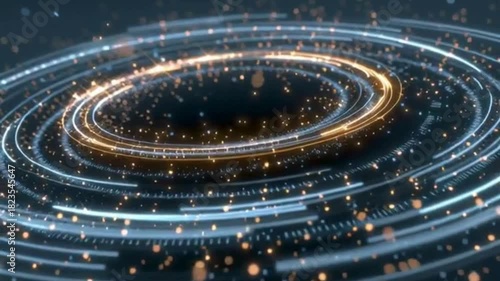 Golden Energy Ring Rotation With Glowing Particles and Circular Motion