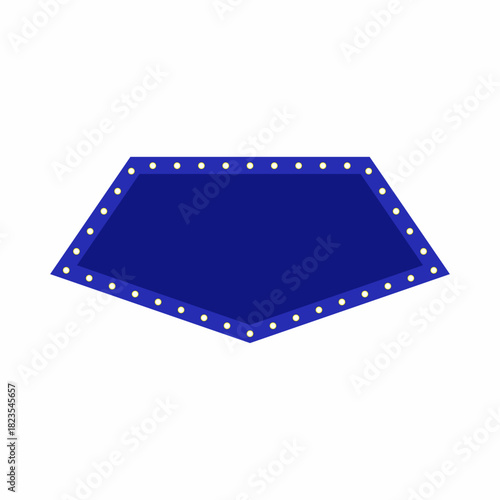 Retro blue pennant marquee sign frame with bulbs flat illustration