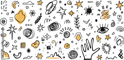 Hand-drawn Abstract Doodle Elements for Creative Projects and Sticker Bundles
