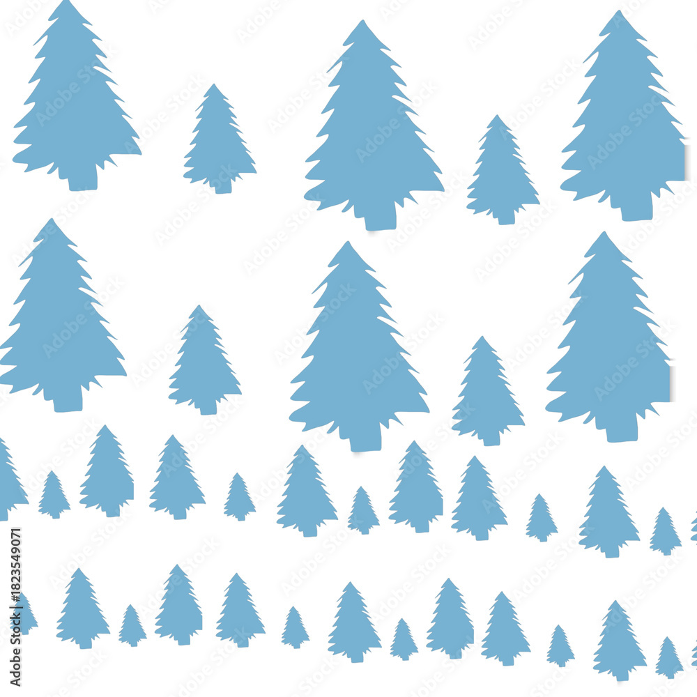 Obraz premium Pattern of light blue evergreen trees on a black background