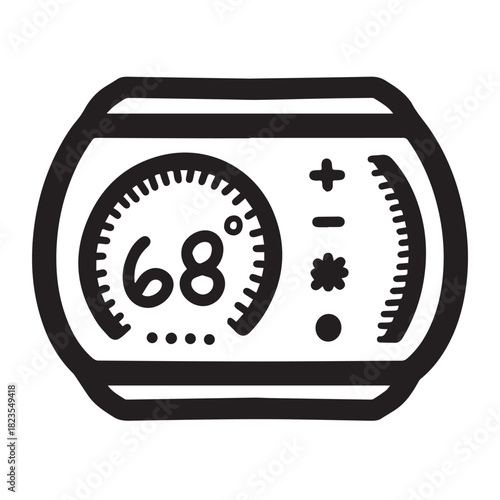 Smart thermostat icon with black line art style