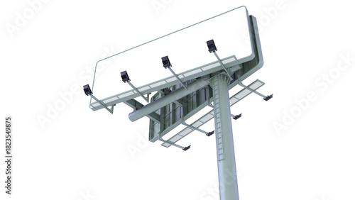 Double billboard on a pole with lighting. 3D rendering isolated on white background. Ideal for educational, engineering, and industrial design projects.