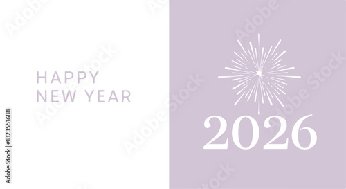 Happy New Year 2026 greeting banner with fireworks and minimalist design. isolated  with Transparent Background