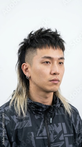Wallpaper Mural Portrait of a young stylish Asian man with a modern mullet haircut Torontodigital.ca