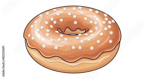 A cartoon illustration of a single glazed donut with white star sprinkles.