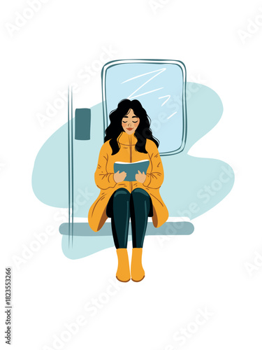 female commuter reading quietly during city transit