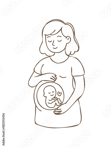 expecting mother observing unborn child inside womb
