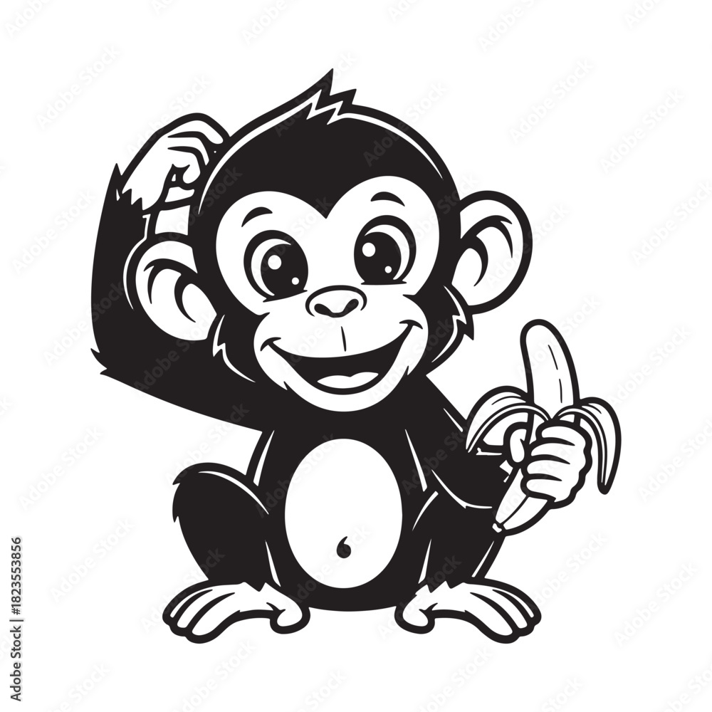 Obraz premium Four cartoon chef monkey character set