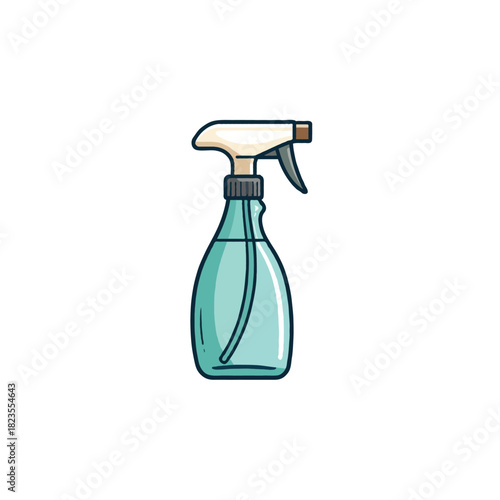 Simple blue spray bottle illustration with cleaning solution for household tasks and hygiene