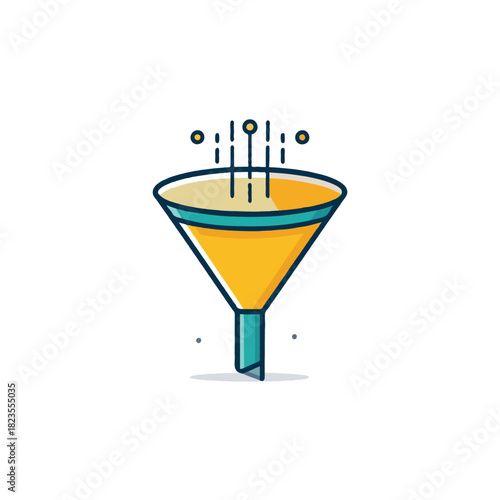 Simplistic funnel illustration displaying data filtering and conversion with clean design and