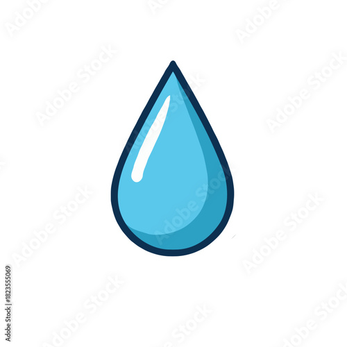 Single azure droplet, cartoon style, representing freshness, purity and environmental concerns,