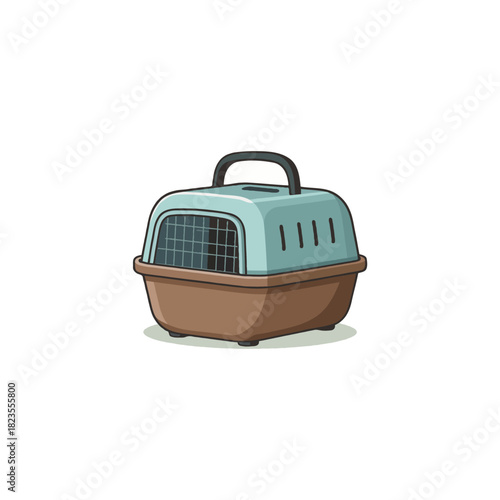 Stylized illustration of pet carrier with handle a safe space and mobile home for animals and owners