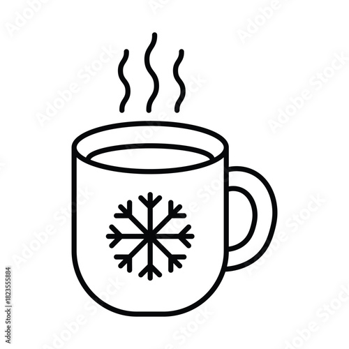 Linear illustration of a winter cup icon with a snowflake and a hot drink