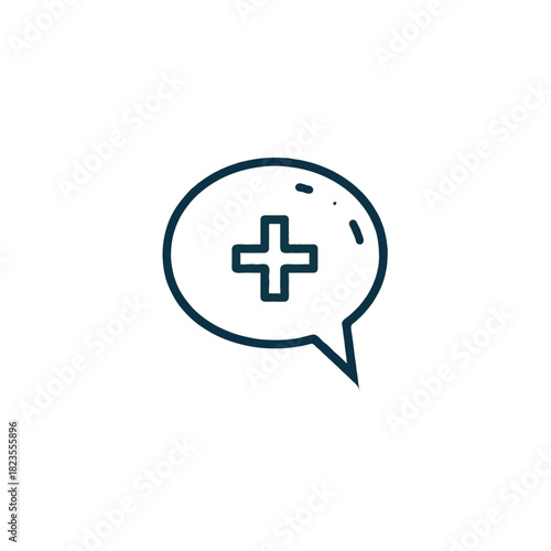 Stylized medical assistance icon within a speech bubble implying urgent healthcare dialog and