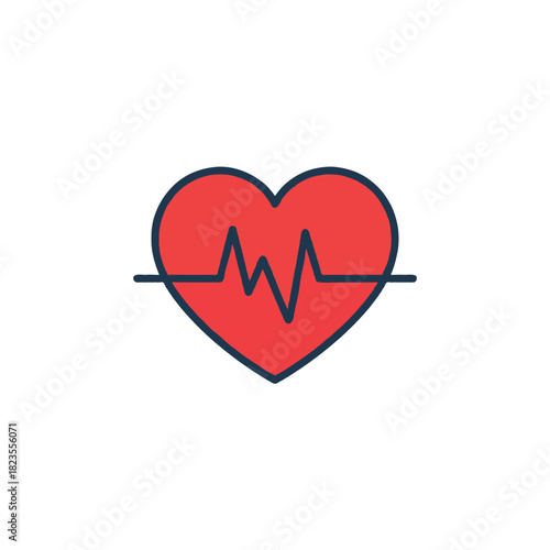 Stylized red heart outline with heartbeat line illustrating cardiovascular health and wellness