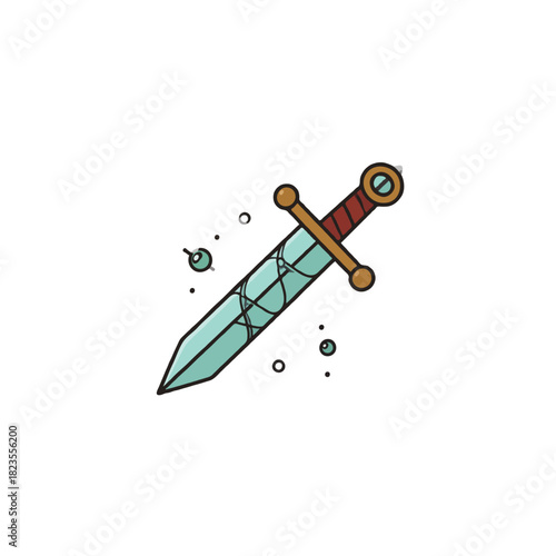 Stylized sword illustration with shimmering blade and ornamented hilt for fantasy game elements or