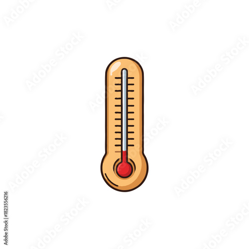 Stylized temperature measurement device icon with a bulb and calibrated scale displaying warm