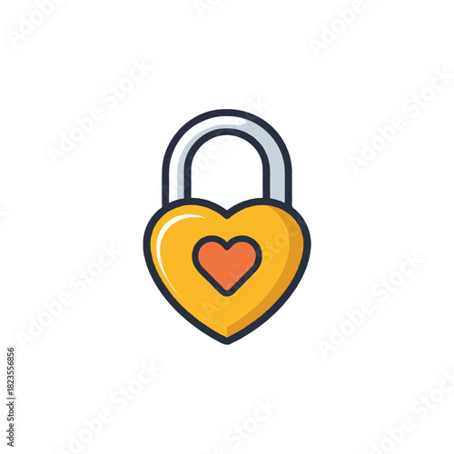Symbolizing Secure Affection: A stylized heart-shaped padlock illustration conveying love,