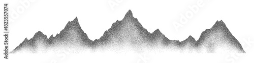 Grain noise stippled mountain range ridges terrain texture landscape vector illustration. Grunge pointillism mountain range stipple landscape halftone effect shape sand texture.