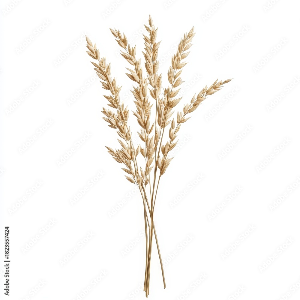Fototapeta premium Golden oat stems isolated against a white background in detail