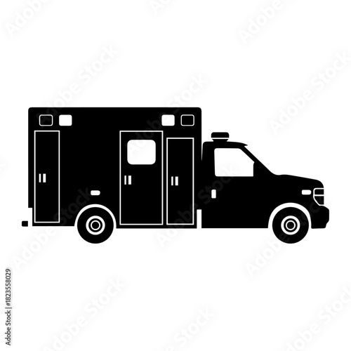 Black silhouette of an ambulance, symbolizing urgent medical transport