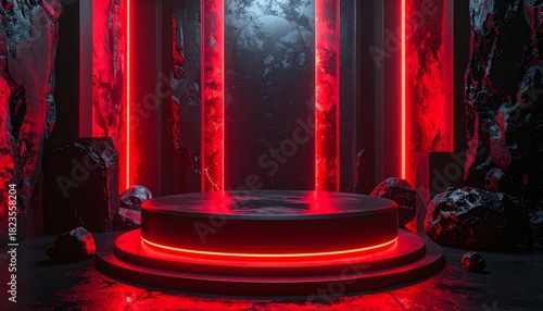 Fototapeta Naklejka Na Ścianę i Meble -  Abstract red neon sign illustration in dark room design texture