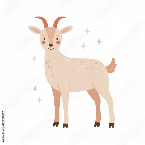 cartoon  goat, minimalist flat hand-drawn lines, muted pastel colors, kids illustration style, white background