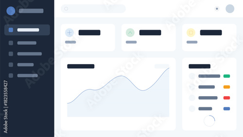 Application dashboard interface with graphs and icons