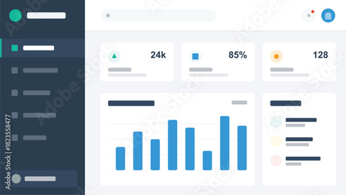 Management dashboard interface design with charts and elements