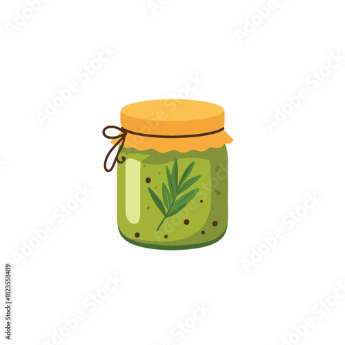 Wholesome delight cartoon illustration showcasing a jar of herb infused product perfect for