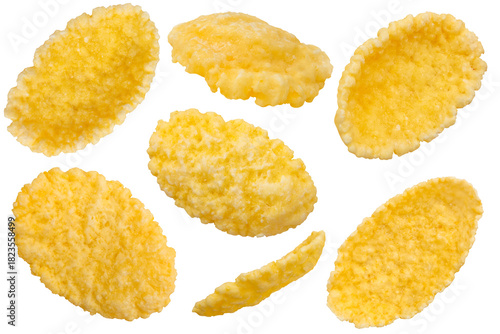 Foto Golden crispy cornflakes isolated on a transparent background.